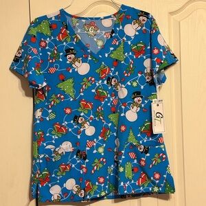 NWT Christmas Snowman Print Scrub Top XL - GT Performance